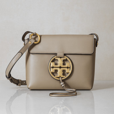NEW Tory Burch Miller Metal Logo Oryx Gray Full Grain Leather Crossbody Bag