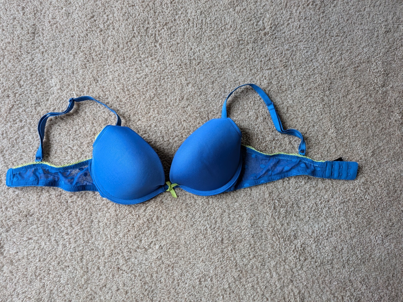 La Vie En Rose Women's Underwire Bra Size 34B Blue With Green Lace Trim