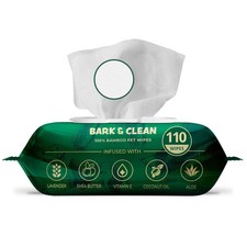 Bark  Clean Bamboo Dog Wipes - 110 Ct, 8.5x9", Compostable, Cleaning  Deodoriz