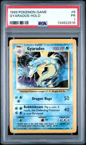 PSA 1 1999 Pokemon Base Set Gyarados 8/102 Holo Foil WOTC Unlimited