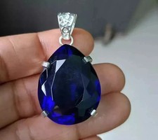 46 Ct Certified Natural Blue Sapphire Pear Cut 925 Silver Pendant Loose Gemstone