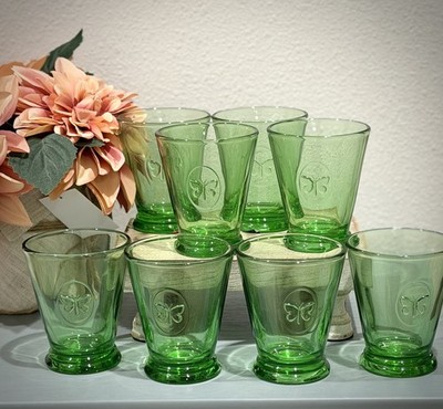 La Rochere Butterfly Symbolic Papillon Tumbler/Glasses Mint Green. Set of 8~NEW