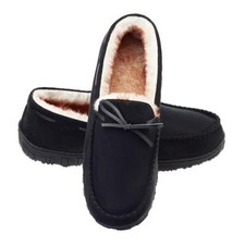 Men's Moccasin Slippers Memory Foam Warm Plush House Slippers, Indoor 11 Black