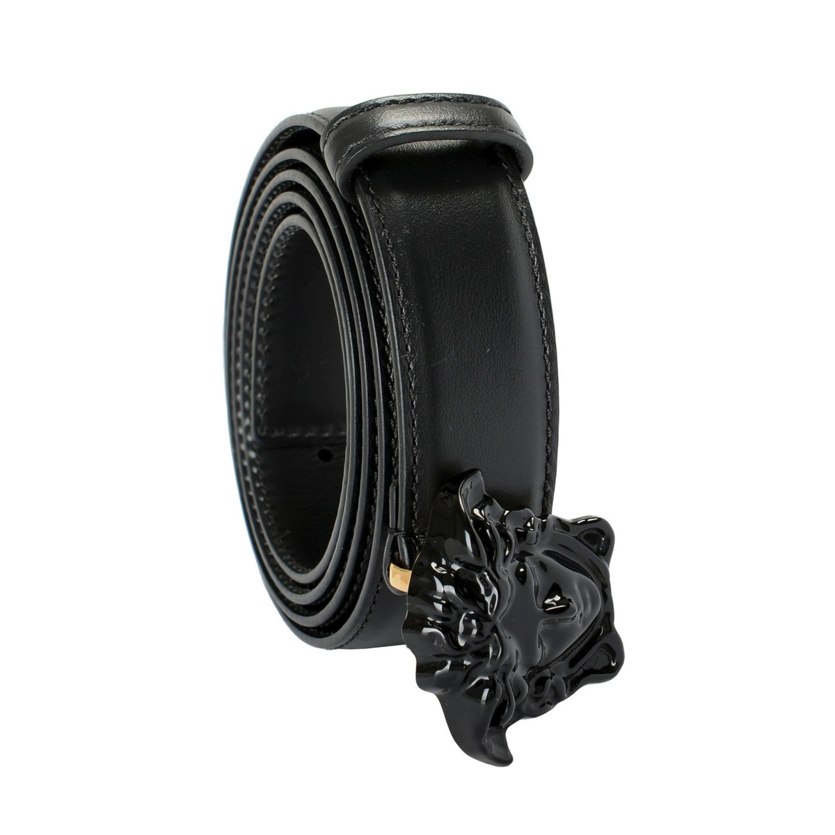 Versace Women's Black 100%Leather Medusa Head Decorated Buckle