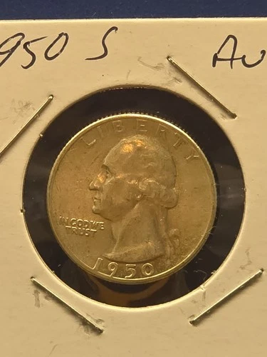 1950 S AU SILVER COIN WASHINGTON QUARTER HARD TO FIND S MINT .25 SILVER COIN AU