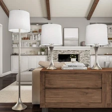 3-Piece Floor and Table Lamp Set - Mid-Century Modern Metal Lamps with Flared...