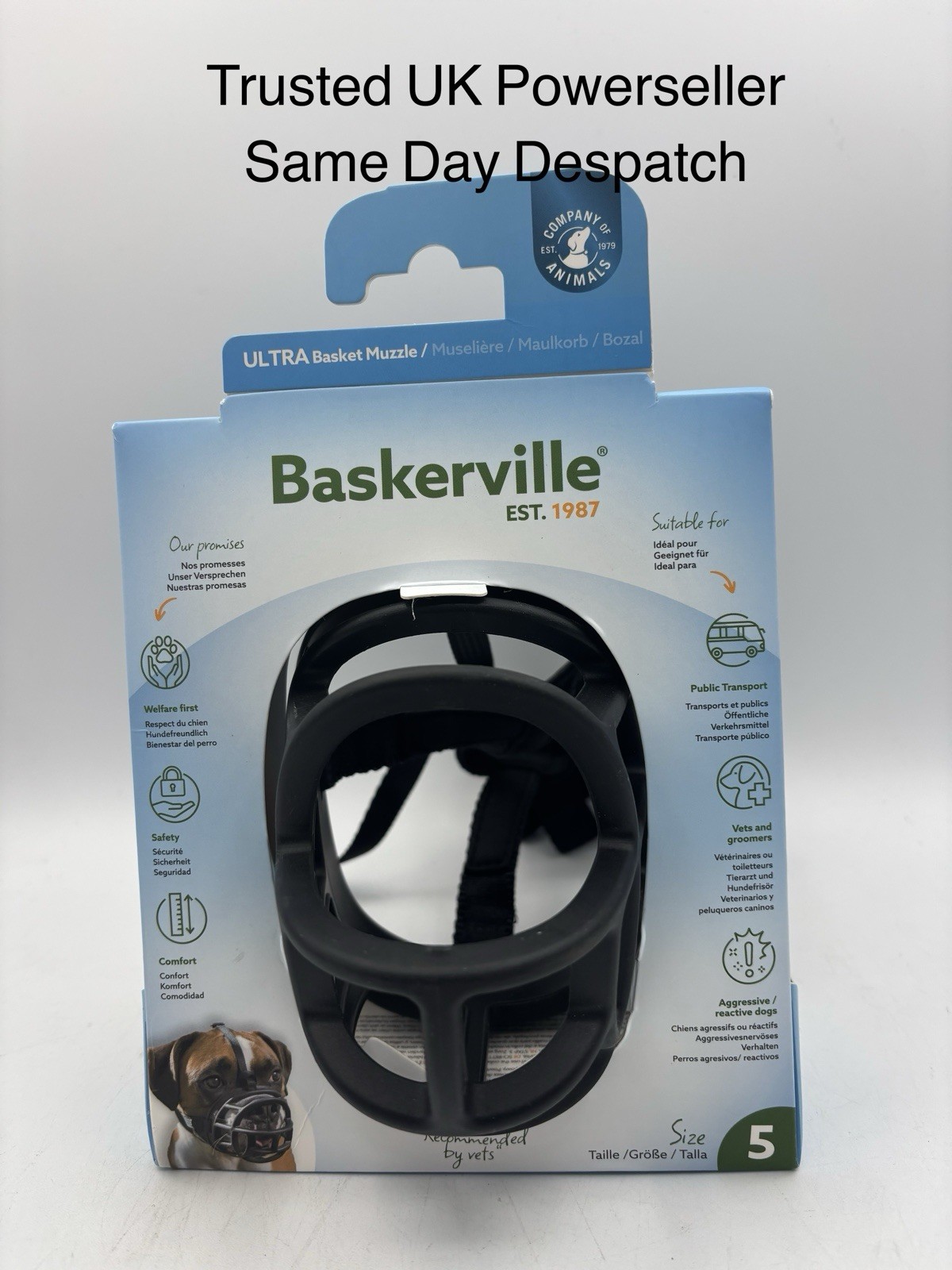 Baskerville ULTRA Muzzle - Patented Humane Design, Breathable, Black Size 5