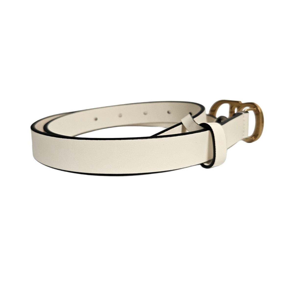 Dior White Leather Belt with Gold-Tone Buckle Christian Dior Oblique Jacquard Leather Belt - White Belts  main image 4