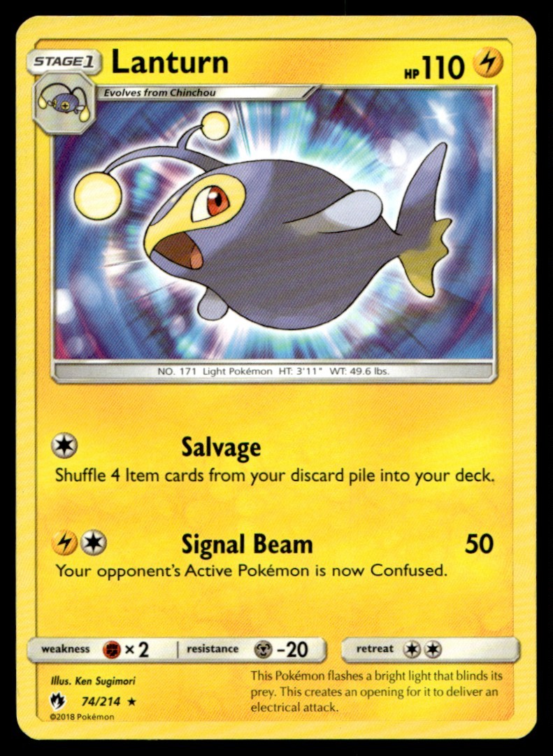 Lanturn 74/214 Rare Lost Thunder Pokemon Moderately Played