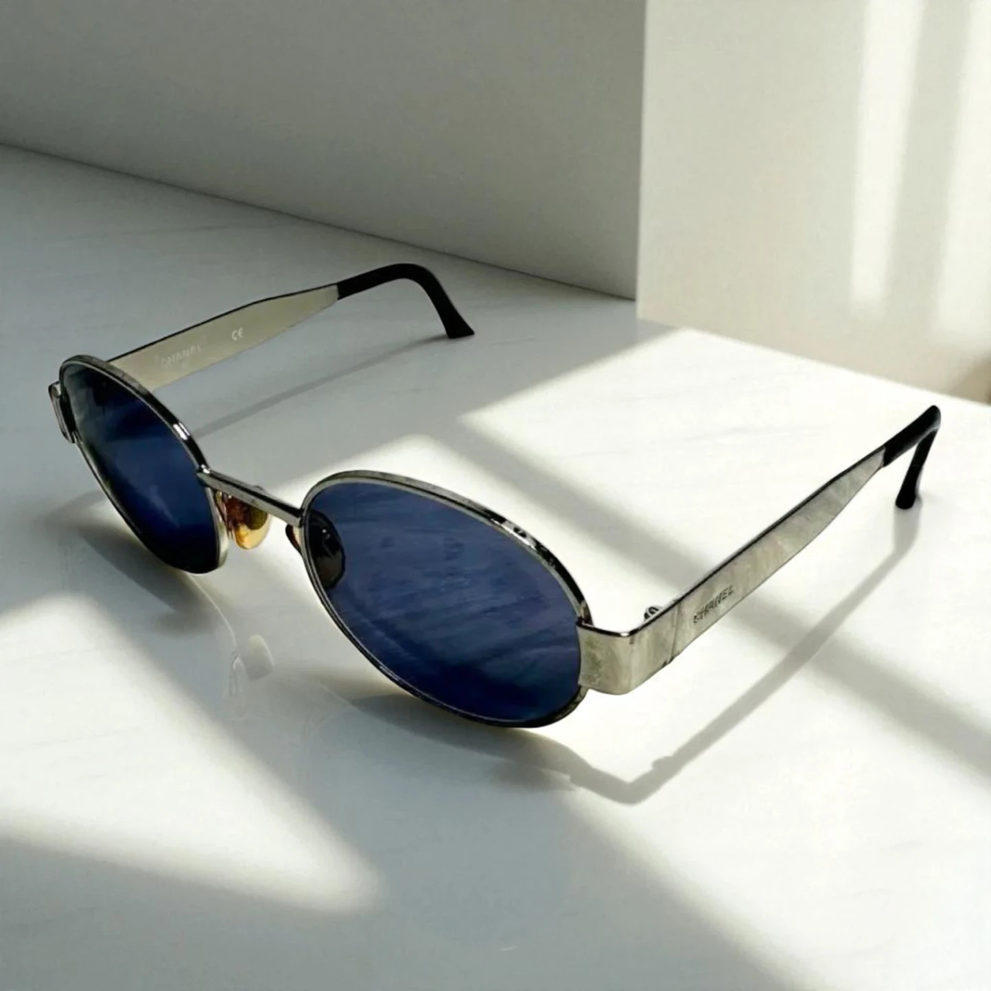 Chanel 6933 Silver Metal Grey Black Sunglasses Preowned B Condition