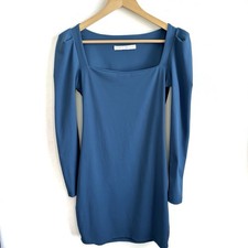 Susana Monaco Bodycon Mini Dress Square Neck Long Sleeve Stretch M Blue