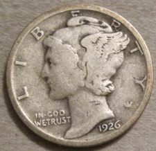 NICER AS SHOWN - 1926 P MERCURY DIME *** 90% SILVER *** 748