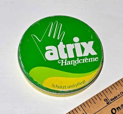 Atrix Handcreme 3'' Round Tin German Vtg Metal 75ml Salve MCM Empty Hand Cream
