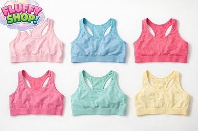 6er Set Mädchen Bustiers Kinder Unterwäsche Sport BH Soft Bunt
