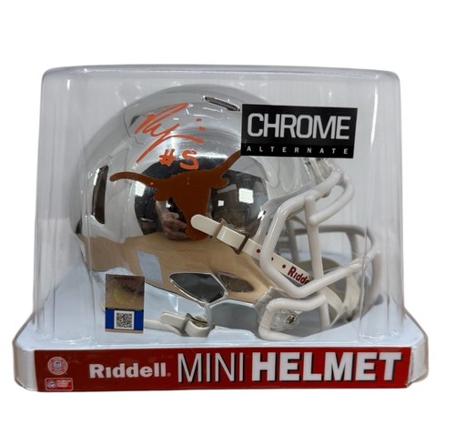 BIJAN ROBINSON SIGNED TEXAS LONGHORNS CHROME MINI HELMET BECKETT COA W450874 - Picture 6 of 9