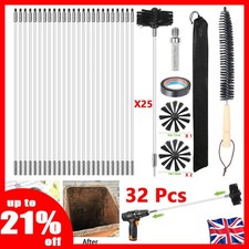 32x Flexible Chimney Sweep Set Flue Sweeping Brush & Rod Kit Soot Cleaning Rods