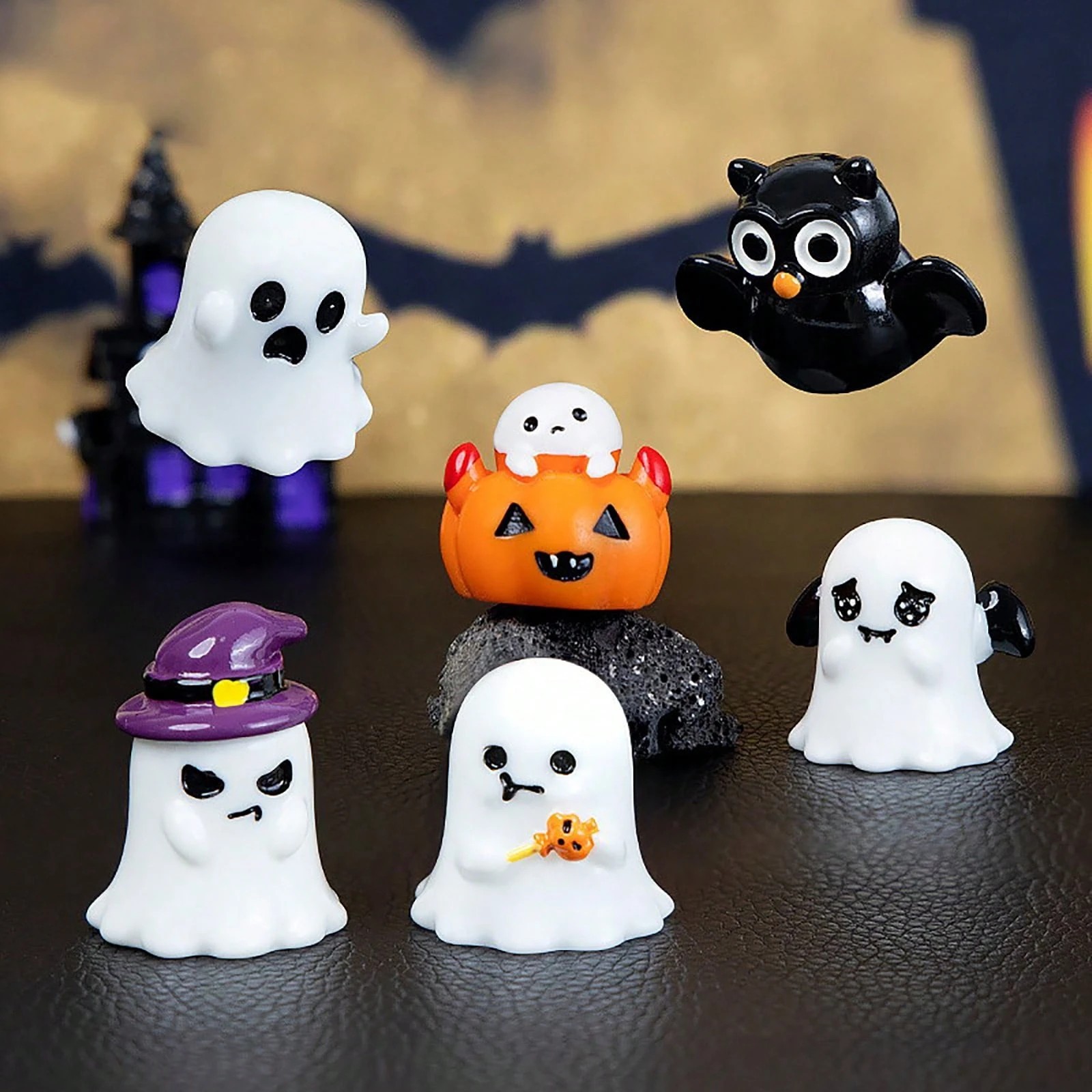 6PCS Halloween Mini Resin Fairy Garden Ornaments for Micro Landscapes