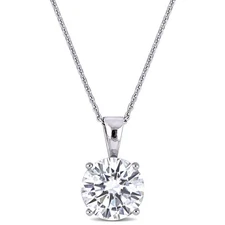 AMOUR 2 CT DEW Created Moissanite Solitaire Pendant with Chain In 14K White Gold
