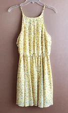 Blue Rain Francesca's Women's Yellow Floral Spring Dress Size M Spaghetti Straps