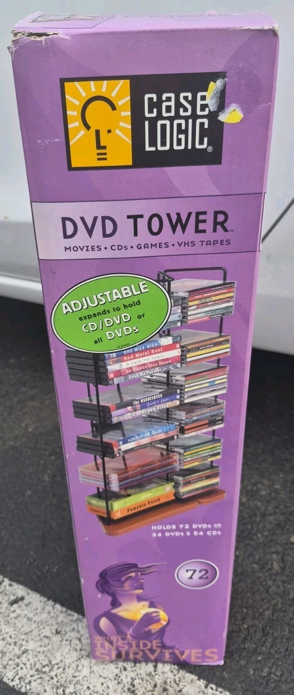 NW CASE Logic DVD CD Tower RACK Storage METAL Frame WOOD Bas