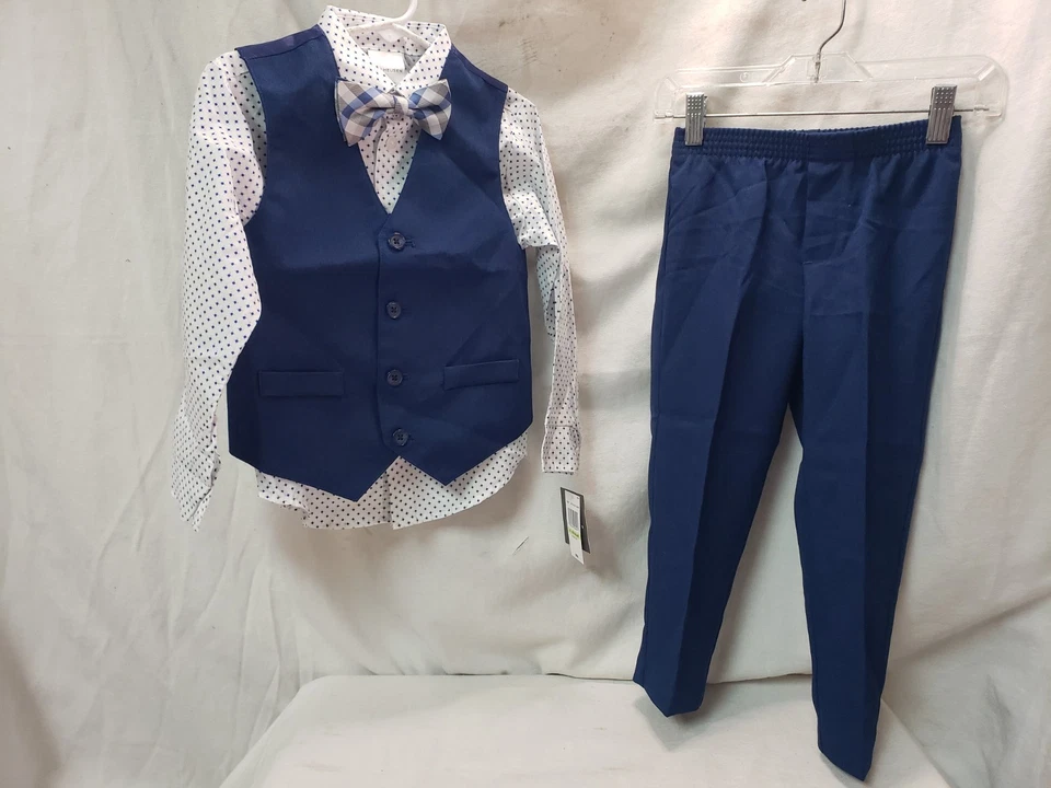 Conjunto de traje formal de 4 piezas Van Heusen para niños, chaleco, camisa de vestir, corbata, jean azul, 4R Foto 4 de 4