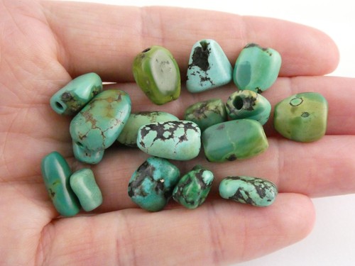 Group of 17 Loose Turquoise Drilled Beads Total Weight 23.3g Varied Sizes