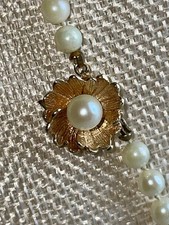 Vintage Cultured Akoya Pearl 5mm-8mm Beaded Necklace with 14k Gold Flower Clasp