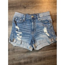 Aeropostale Mom Shorts Womens 6 Medium Wash Distressed High Rise Cuffed Denim