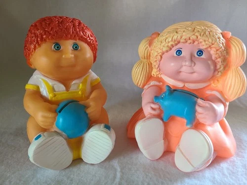 Set of 2 Cabbage Patch Kids 1983 Coin Banks Vintage boy girl vinyl / plastic