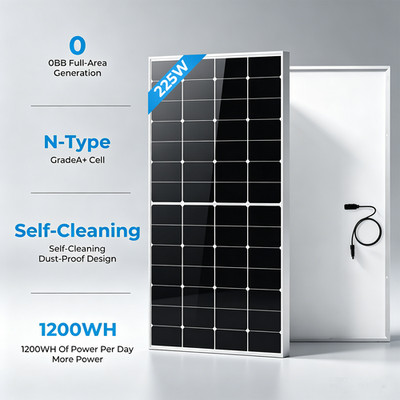 225Watt 12V Solar Panel N-Type 0BB Anti-Shading HPBC Off Grid RV Roof Home 200W