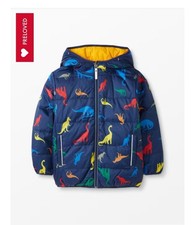 Hanna Andersson Down Puffer Reversible Blue Dino /yellow Jacket Size 130 - 8