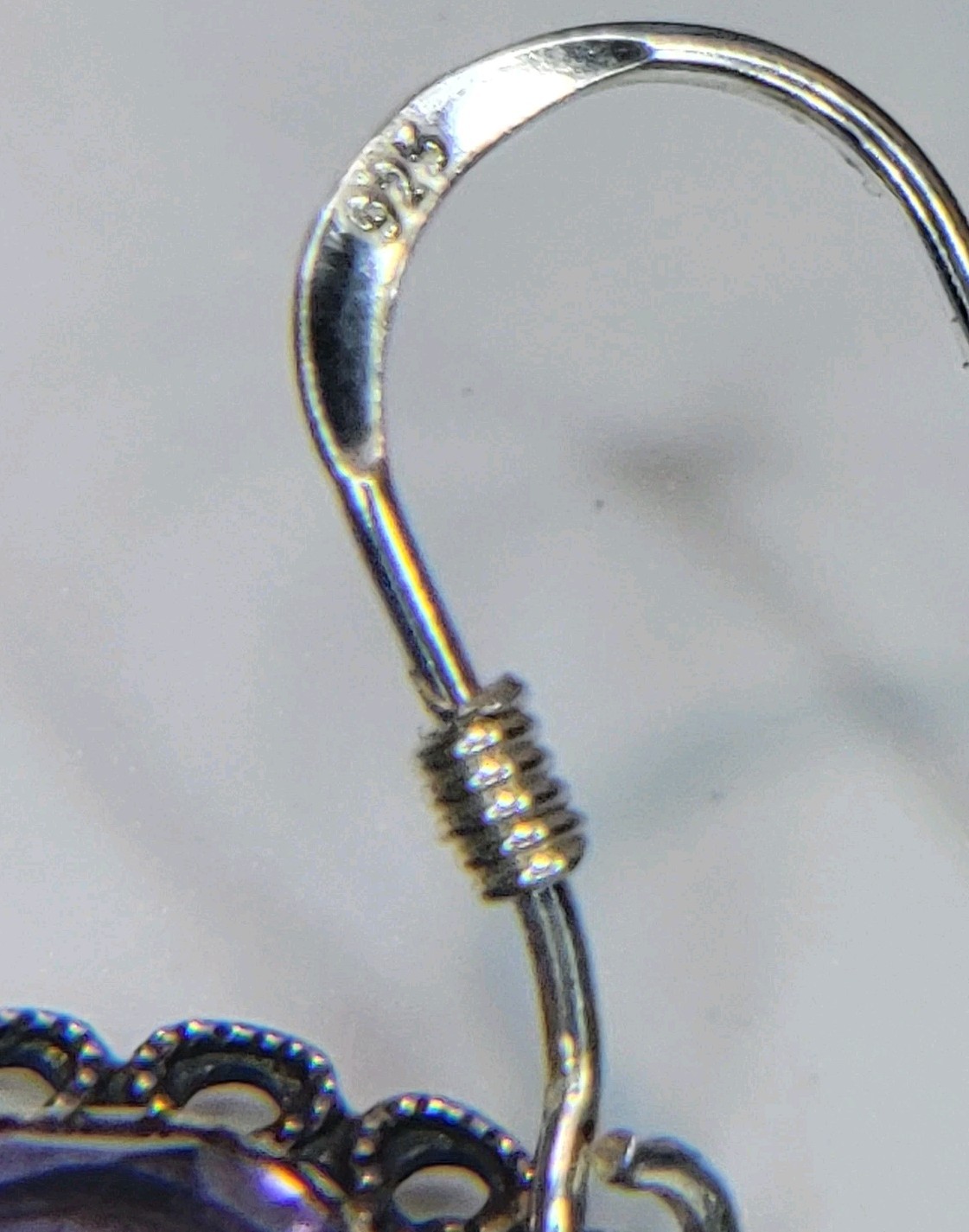 Sterling Silver Oval Amethyst Dangle Earrings Fil… - image 7