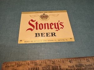 Jones Brewing Co Old Beer Bottle Label Stoneys 1 Pint 16 Oz Smithton Pa