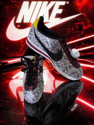 Woman Nike Cortez Animal Print Sneakers Black White Yellow Red Lace Up Low Top