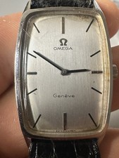 Vintage Omega Geneva Manual Wind Rectangular Steel Watch 1970s 30mm Swiss