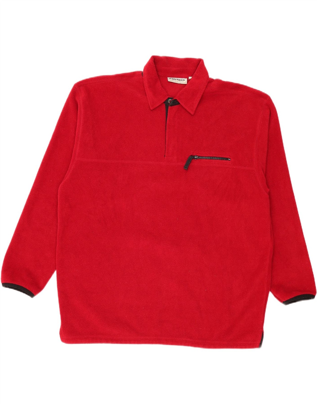 VINTAGE Mens Polo Neck Fleece Jumper Large Red Polyester BF19