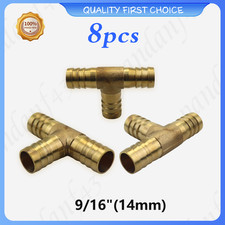 8 PCS 14mm 9/16" Brass 3-Way Tee   Hose Barb T Fitting Air Fuel Water Connector