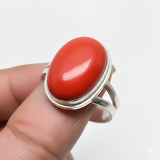 Red Coral Gemstone Handmade 925 Sterling Silver Jewelry All Size Ring For Gift