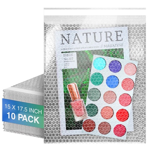 Shipping Bubble Bag, 15 x 17.5 Inches. 10 Pack Clear Bags for Packaging. Self...