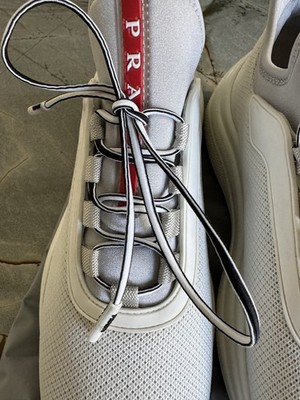 PRADA  890 Neoprene Sneakers in White And Silver Size 37 AUTHENTIC