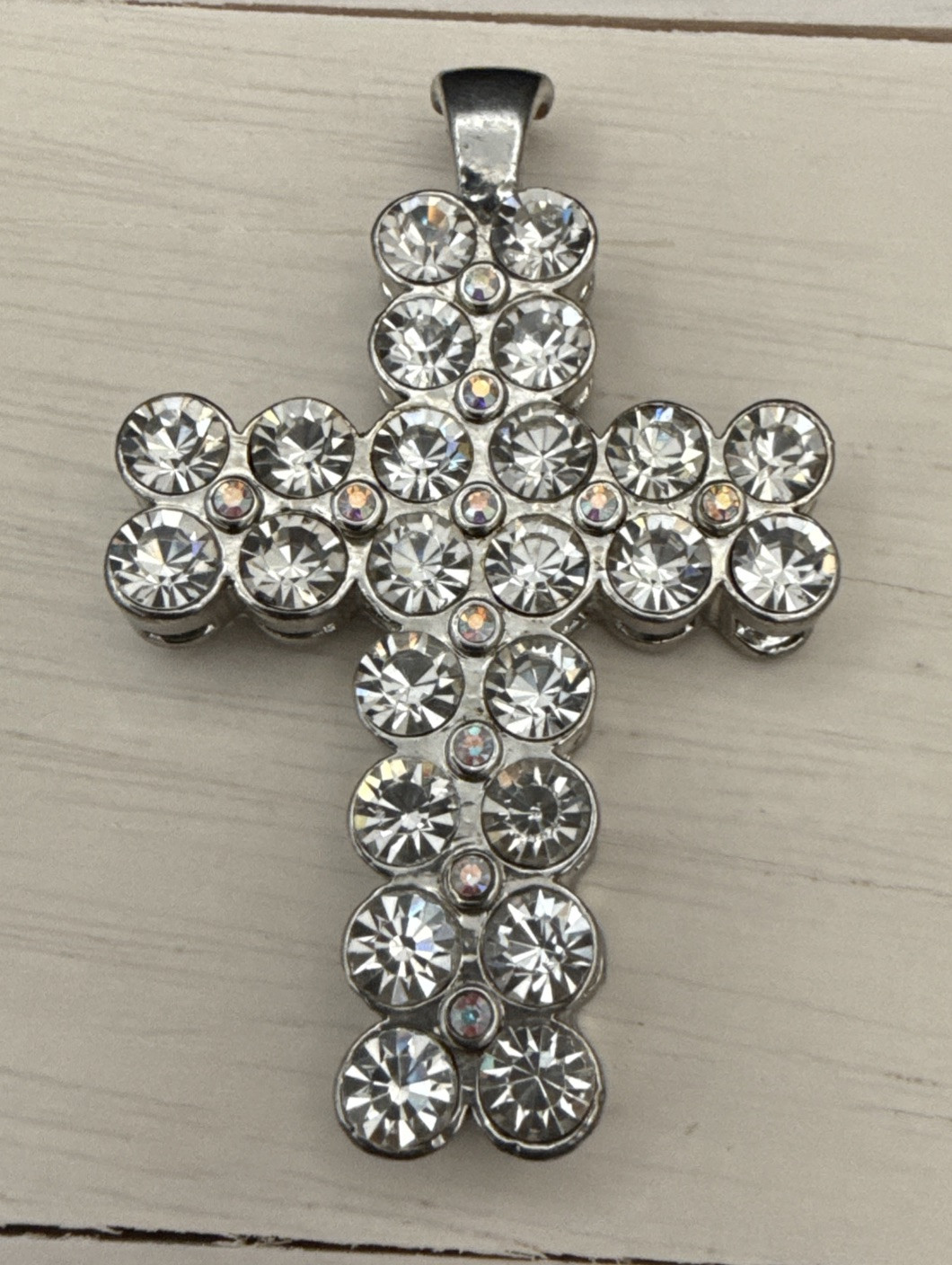 Silver Cross Pendant with 24 Clear Rhinestones – Stunning Design