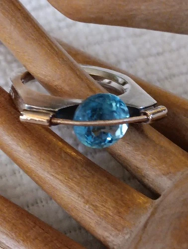 Tomasz Plodowski Sterling & 14K Gold  Blue Stone Tension Ring Vintage Patened