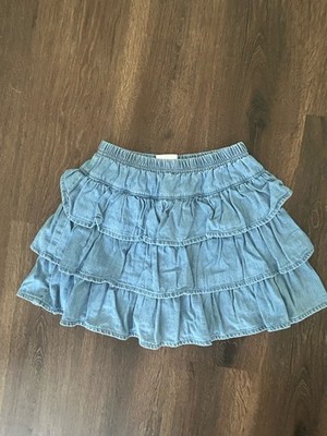 Hanna Andersson Girls Skirt Tiered Ruffle Skort Blue Denim~Size 10 Preppy School