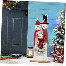 Glitzhome Wooden Porch Decor Merry Christmas Home 35.43" H Snowman Family