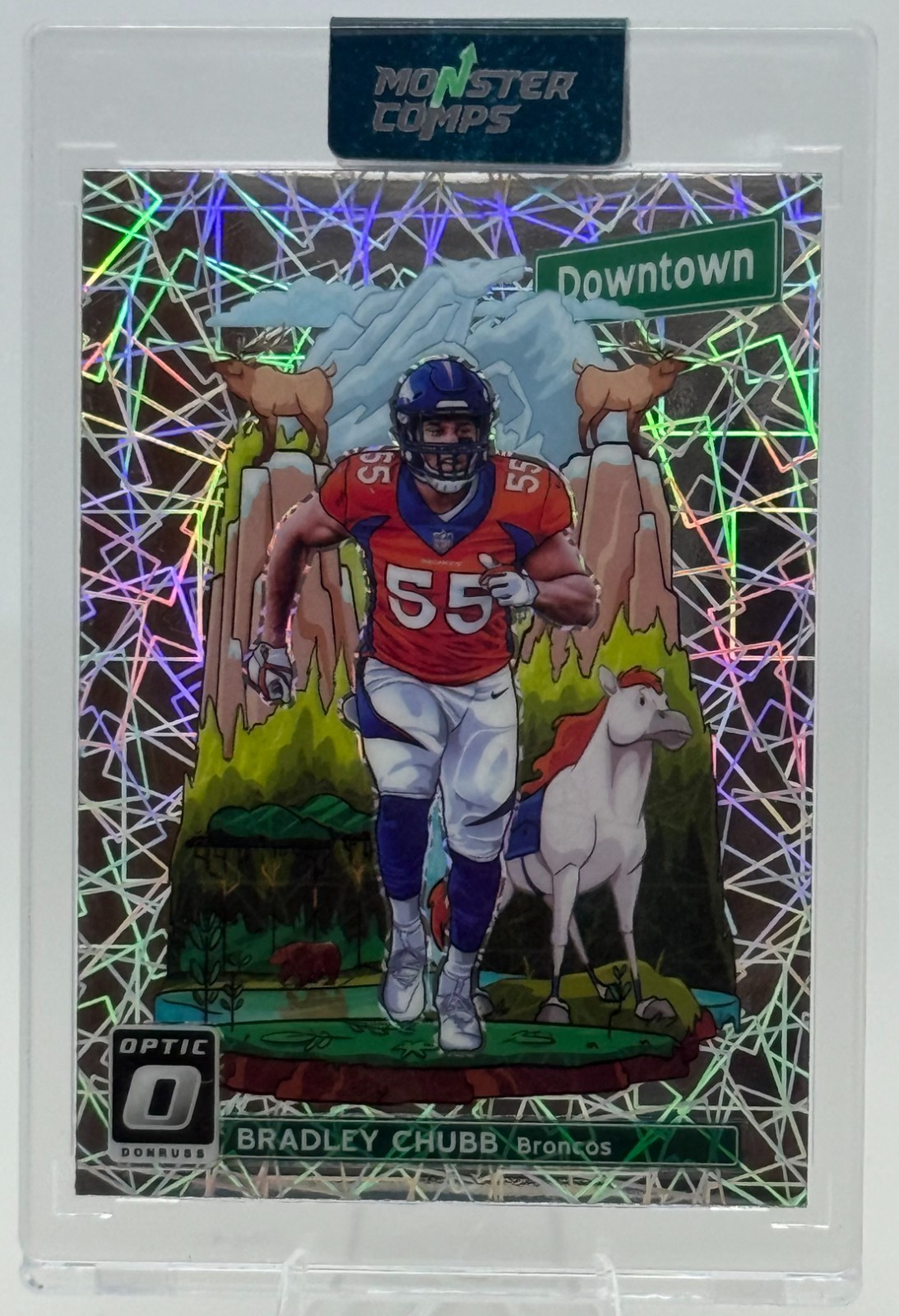 🔥Bradley Chubb Broncos DOWNTOWN CASE HIT-GRADABLE 2018 Panini NFL Optic Lazer