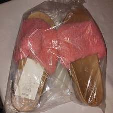 Stars Above Sophia Pink Faux Fur Slide Sandals Womens 7 Cross Strap House Shoes