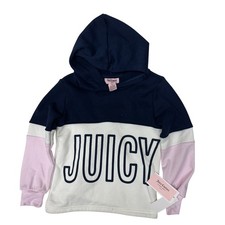 NWT Juicy Couture Colorblock Hoodie Girls 7 Blue Pink White Spellout Pullover