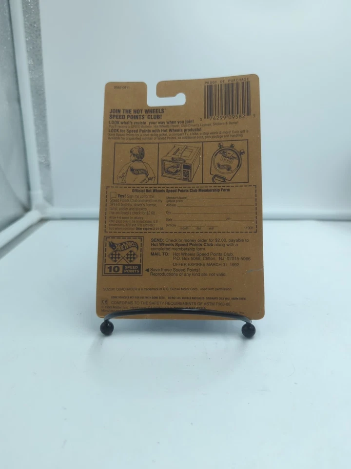 Tarjeta Hot Wheels #129 1991 10 puntos de velocidad blanca Suzuki Quadracer con ruedas YCT Foto 2 de 2