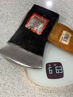 paper label plumb axe in fantastic condition on a brute of a hickry handle