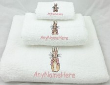 Personalised Embroidered White Flopsy Bunny (Peter Rabbit) Towel Set bath swim 